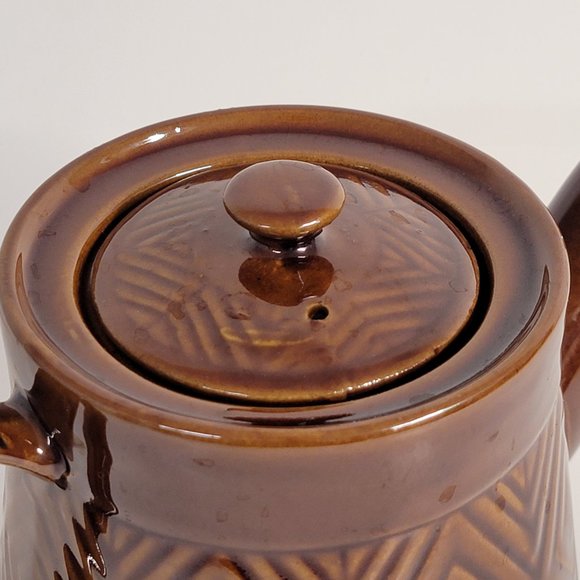 Vintage Brown Ceramic Teapot Geometric Design Made in China Excellent Condition - Picture 4 of 8